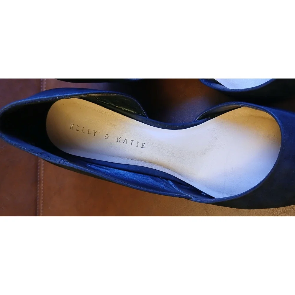 Kelly & Katie Womens Black Faux Suede Pointed Toe D'Orsay Wedge Pumps‎ Heels 3in